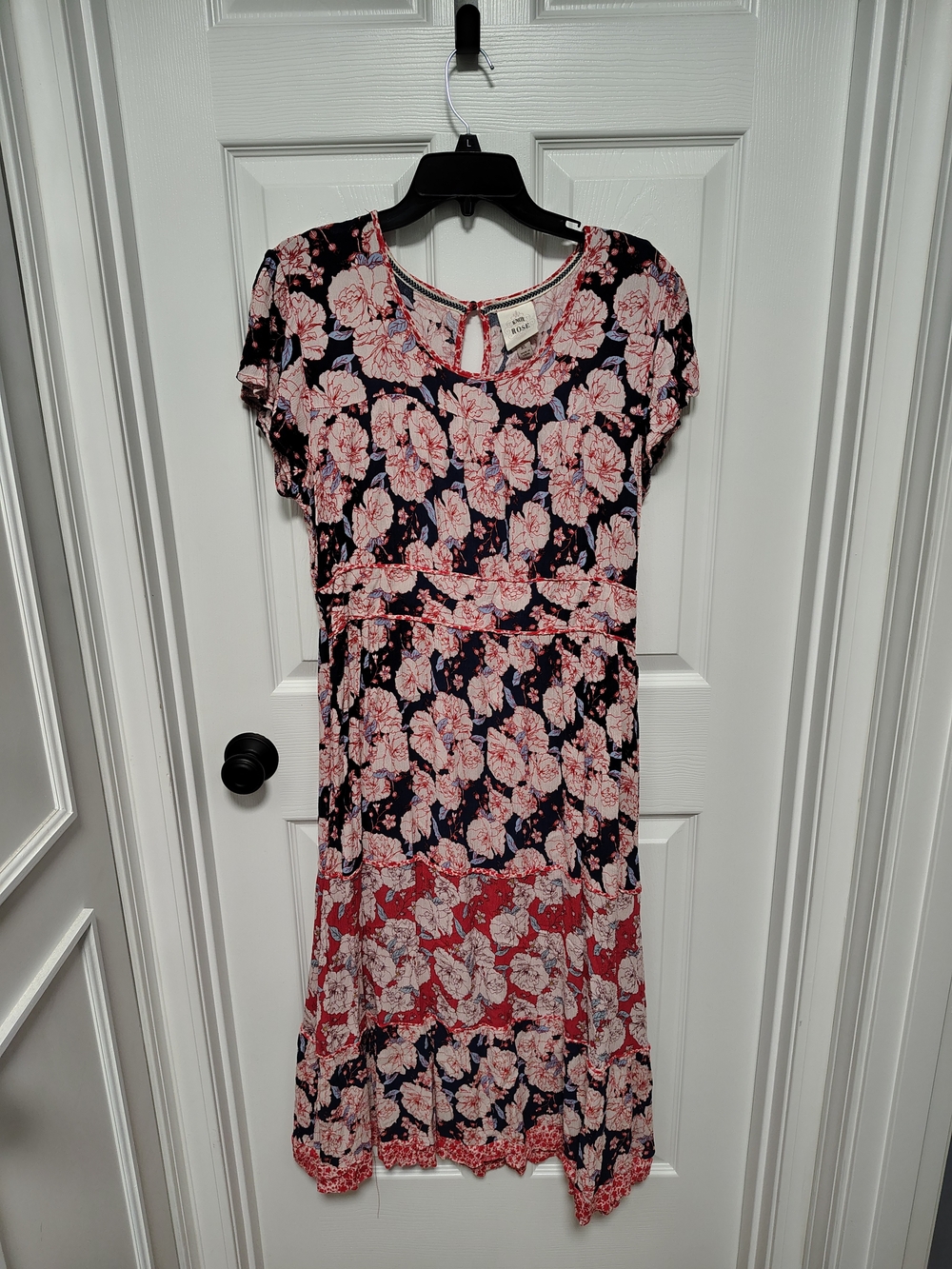 Knox Rose Navy and Pink Floral Tie-Back Midi Dress